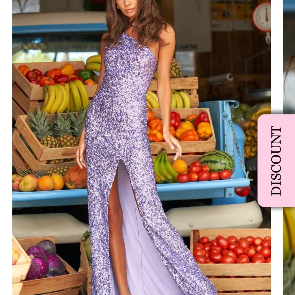 Sherri Hill One Shoulder Lavender Sequin Dress - Picture 4 of 6